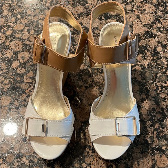 Marc Fisher Shoes - Marc Fisher Cream and Brown Women's Wedges